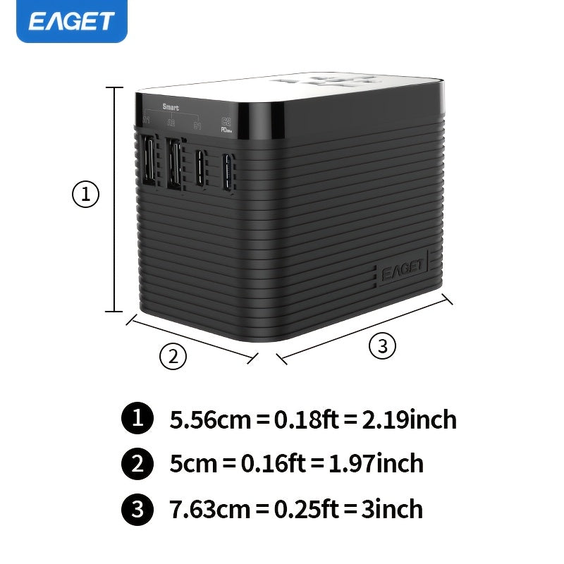 EAGET PD 20W Universal Sayohat Zaryadlovchisi 2 USB-A va 2 USB-C Port bilan, iPhone, Samsung, Vivo, Xiaomi uchun Tez Zaryad, Bir nechta Mamlakatlar uchun Barcha-in-Bir Socket Adapter, Siqilgan va Mustahkam.
