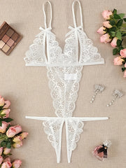 Yengil orqa va dantel thong bilan bezatilgan bow-dekorli bo'linma chashka bodysuit ayollar uchun.