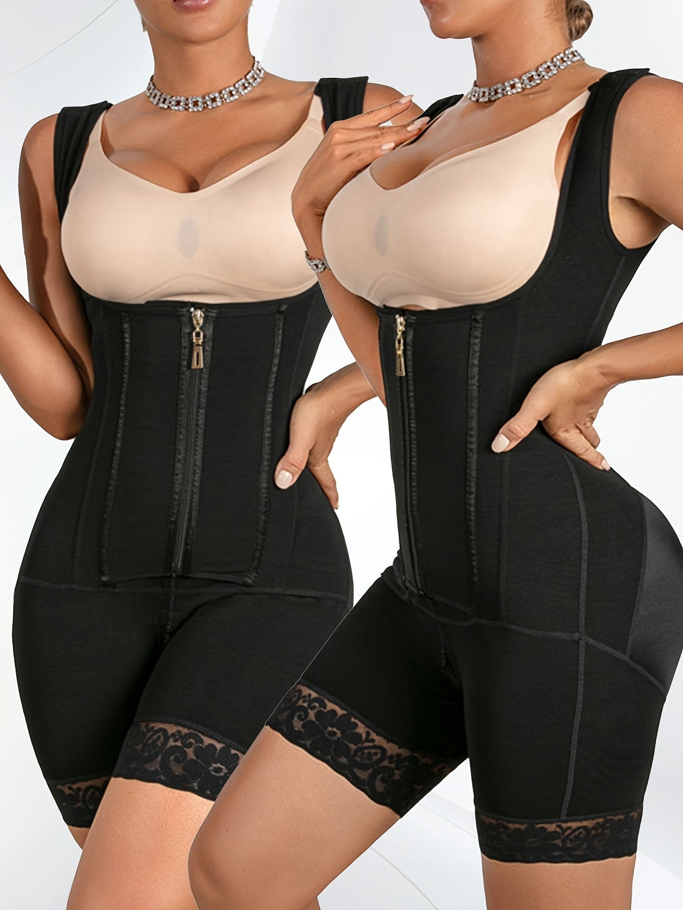 Women's High-Waisted Shapewear Shorts with Waist Cincher, Medium Support, Solid Color