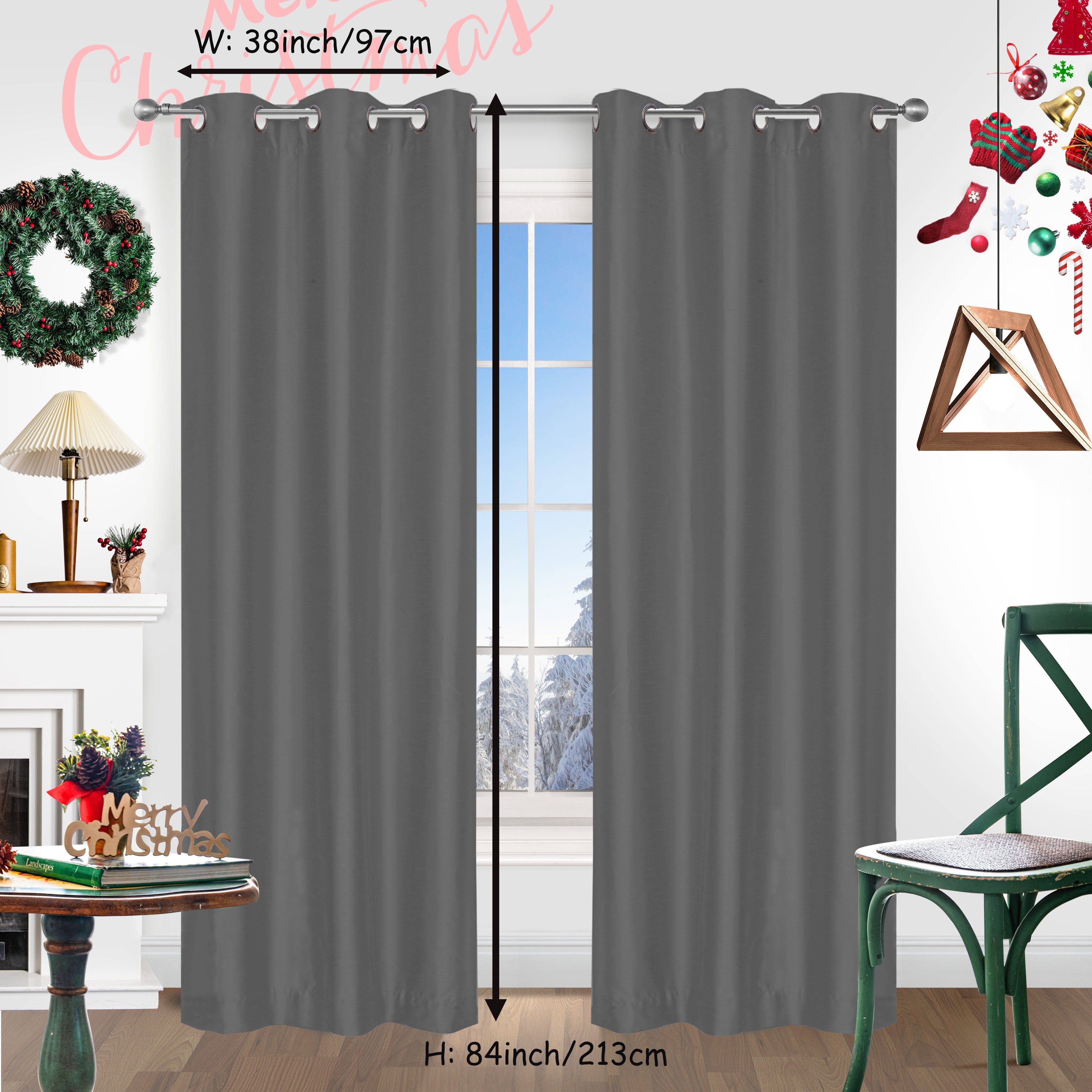 Red Christmas Curtains 2 Pieces Faux Silk Grommet Top for Living Room Bedroom Office