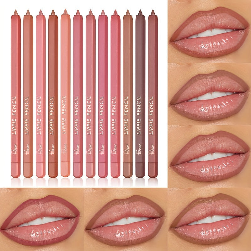 Set de lápiz labial mate y perfilador de labios para mujer, 12 colores nude berry, de larga duración