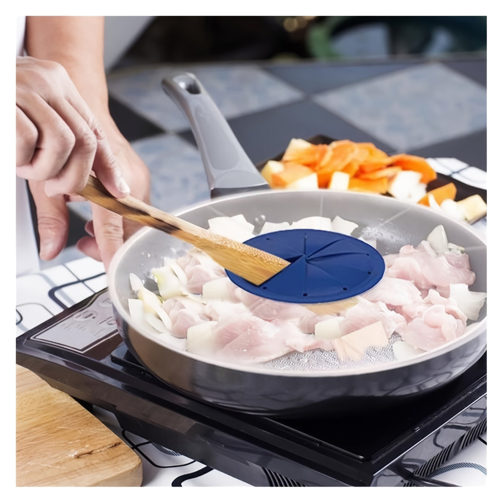 Silicone Baking Splash Guard Transparent Round Mixing Bowl Cover Blue Lid