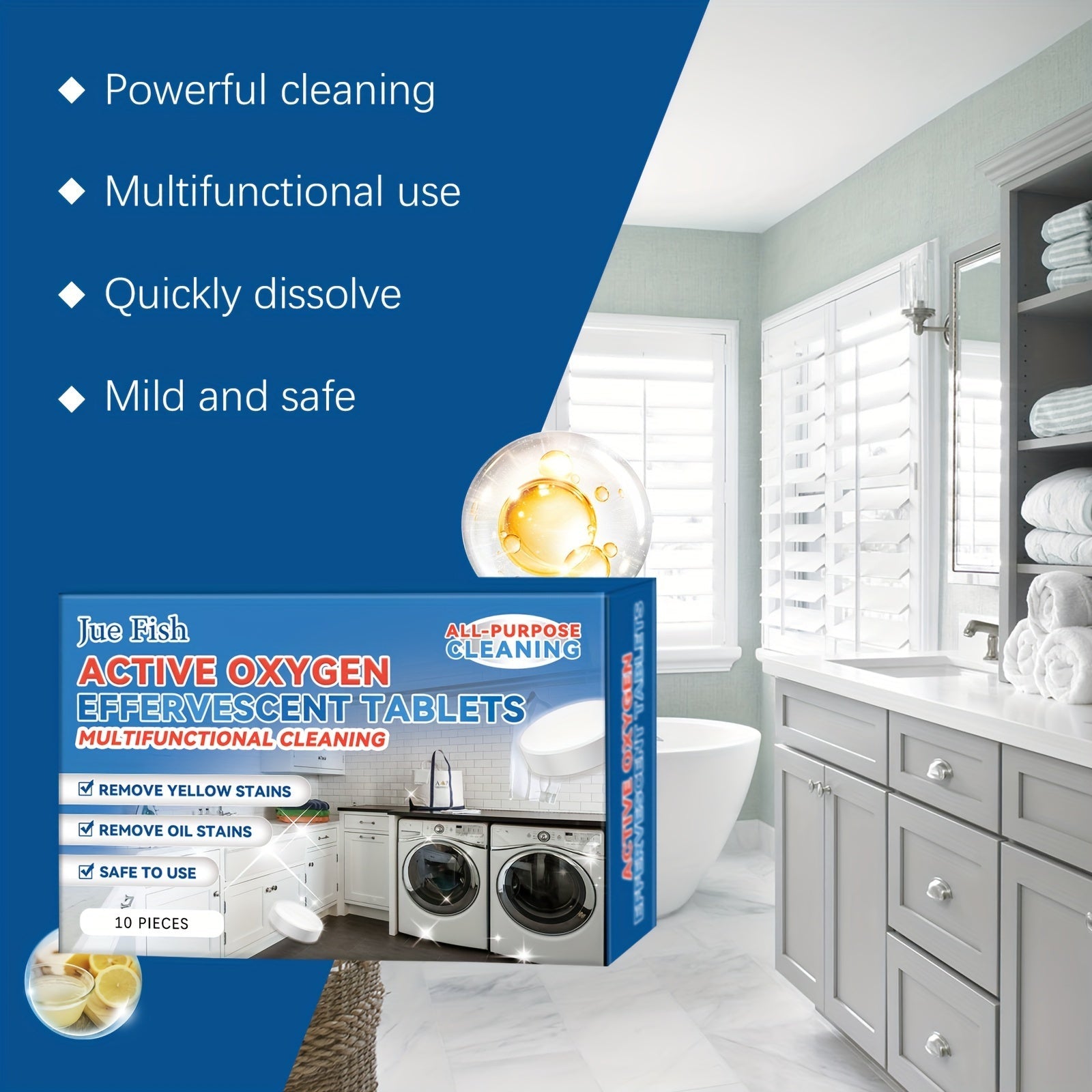 Set of 10 Oxygen Cleaning Tablets for Kitchen Grease and Oil Stains