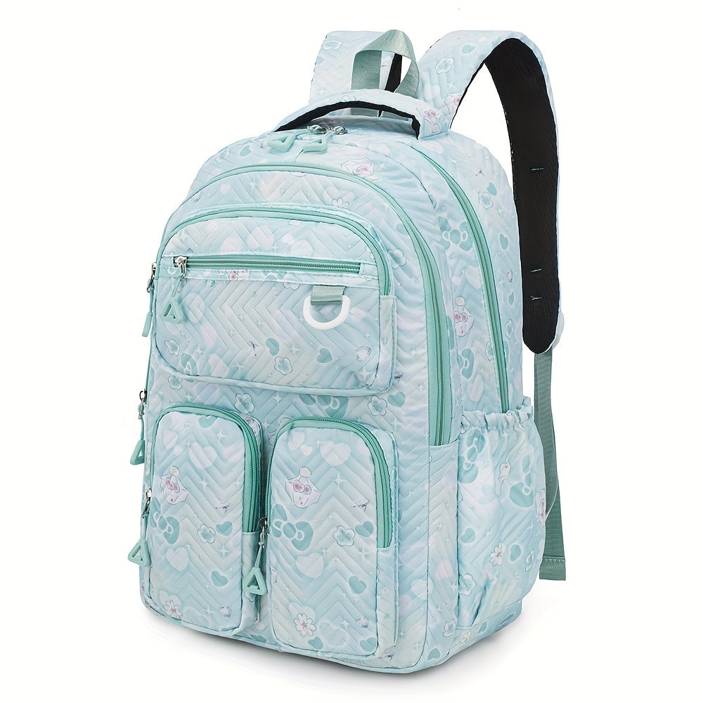 Oxford Fabric Backpack with Embroidered Detail Laptop Compartment Casual School College Shoulder Bag