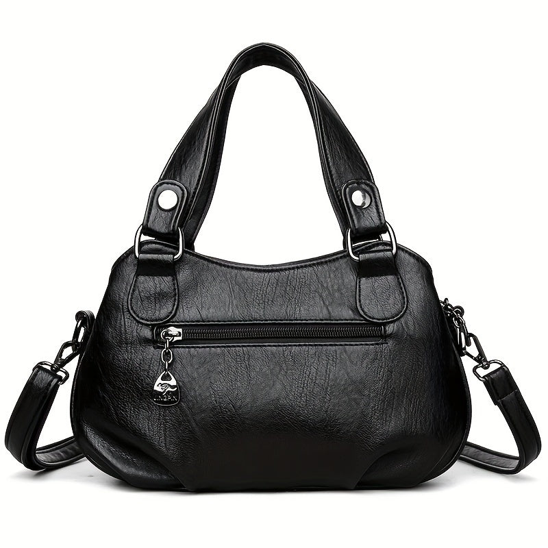 Women's Black PU Handbag with Crossbody and Shoulder Strap