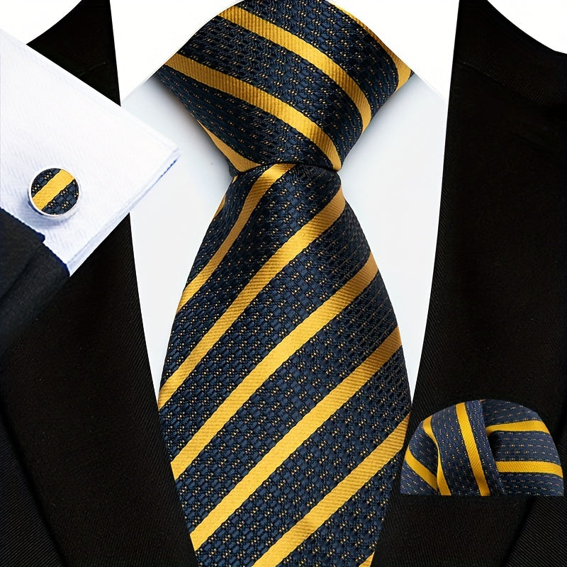 Мужская мода, полосатые галстуки, запонки, носовые платки, набор для подарка