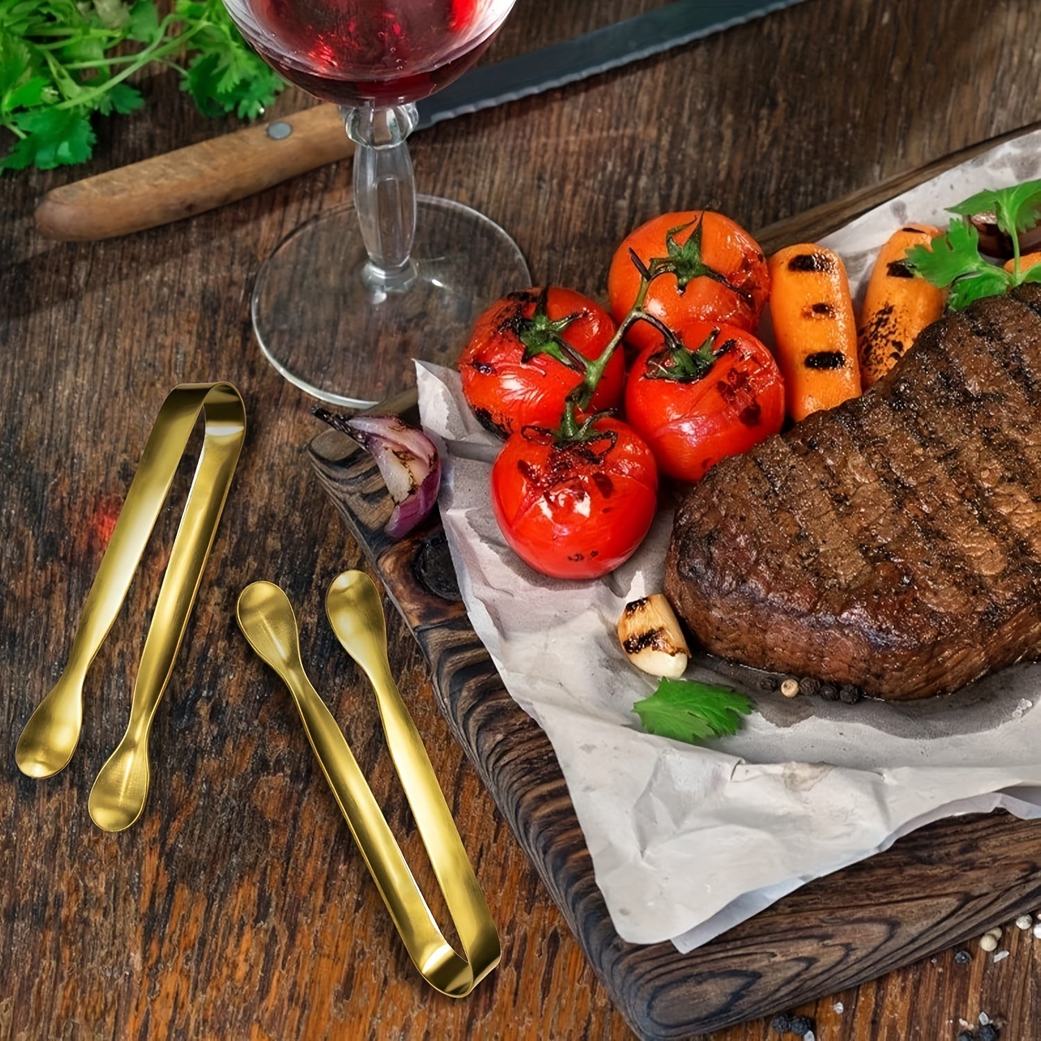 Juego de 1/3/5 pinzas de acero inoxidable dorado para aperitivos pequeños para fiestas y catering