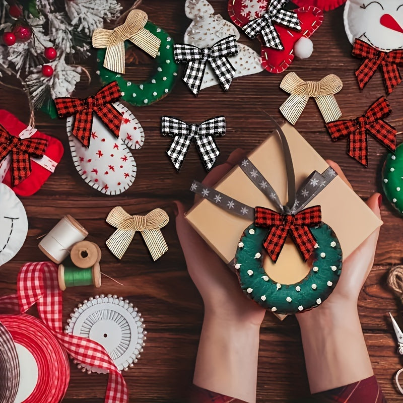 Mini Red and Black Plaid Ribbon Bows for Christmas Holiday Decor 30 Pack