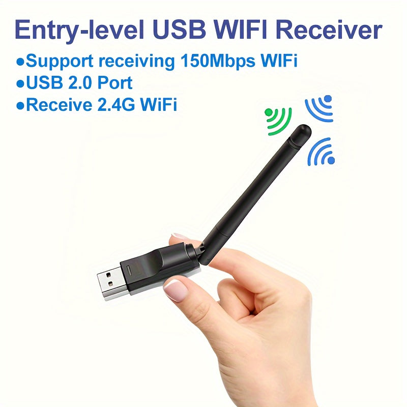 High-Gain 2.4G WiFi USB Adapter for Laptops and Desktops Up to 150Mbps