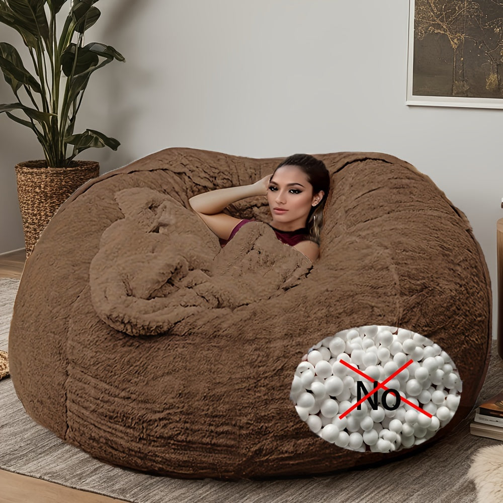 Black Plush Bean Bag Chair Cover Removable Zippered Slipcover for Living Room and Bedroom