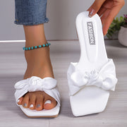 Women's Slide Sandals with Bowknot Open Toe Flat Heel Summer Beach Shoes