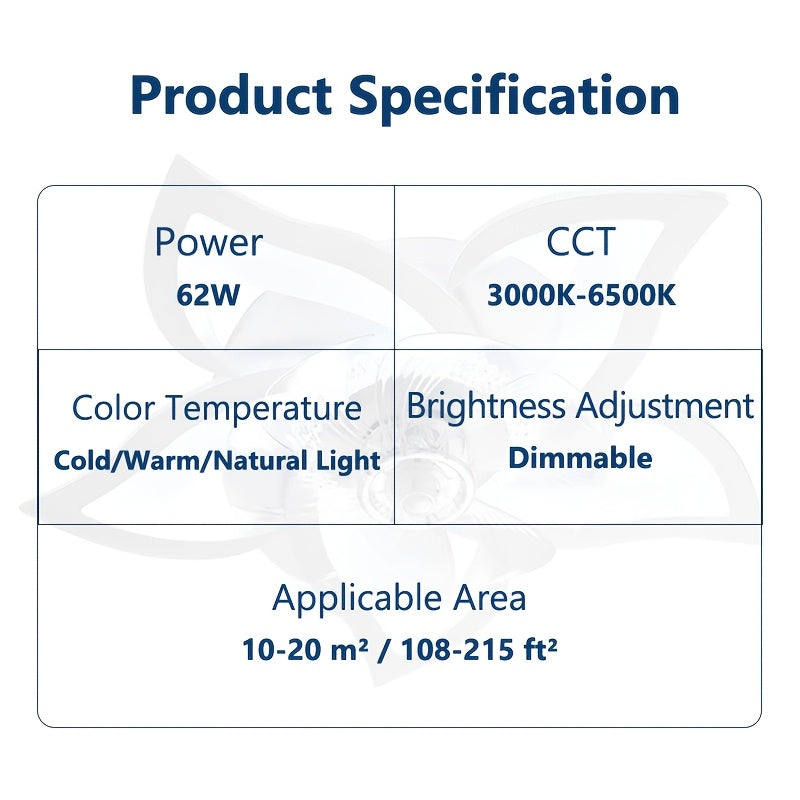 Modern Ceiling Fan with Smart LED Light, 6 Speeds, Dimmable, Remote Control, Flower Design