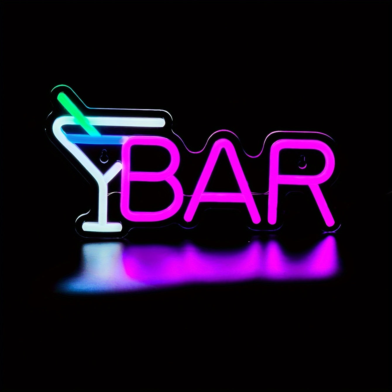 Pink LED Neon Sign with Cocktail Glass Illustration Wall Mountable for Home Bars Parties and Weddings