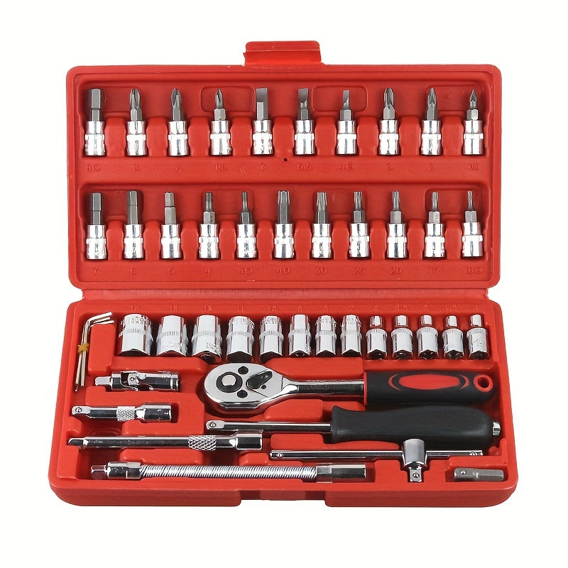 Kit de herramientas universales para reparación de coches, juego de llaves de carraca, dados, 46 piezas, mecánico de automóviles