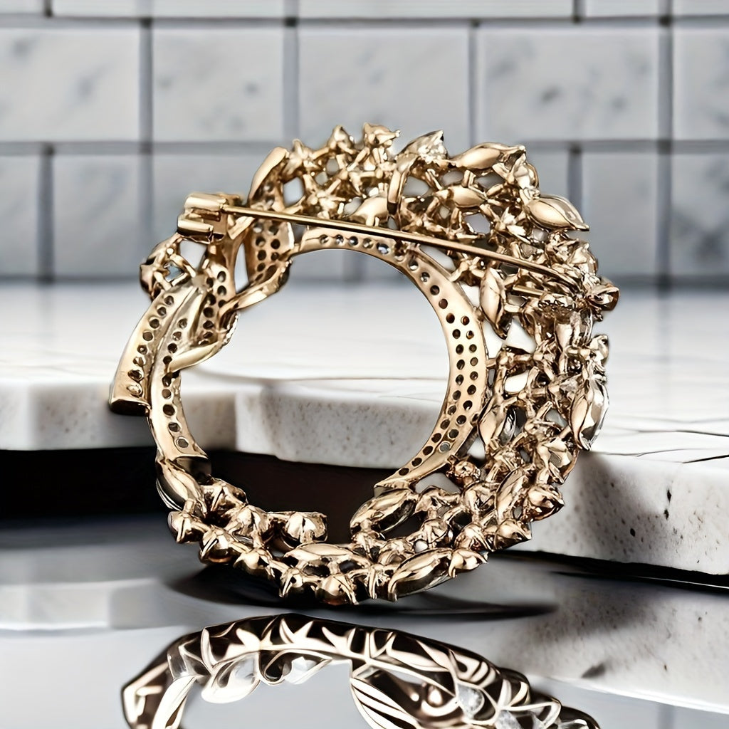 Zirconia Flower Wreath Brooch for Women Jewelry Gift for Birthday Anniversary Christmas