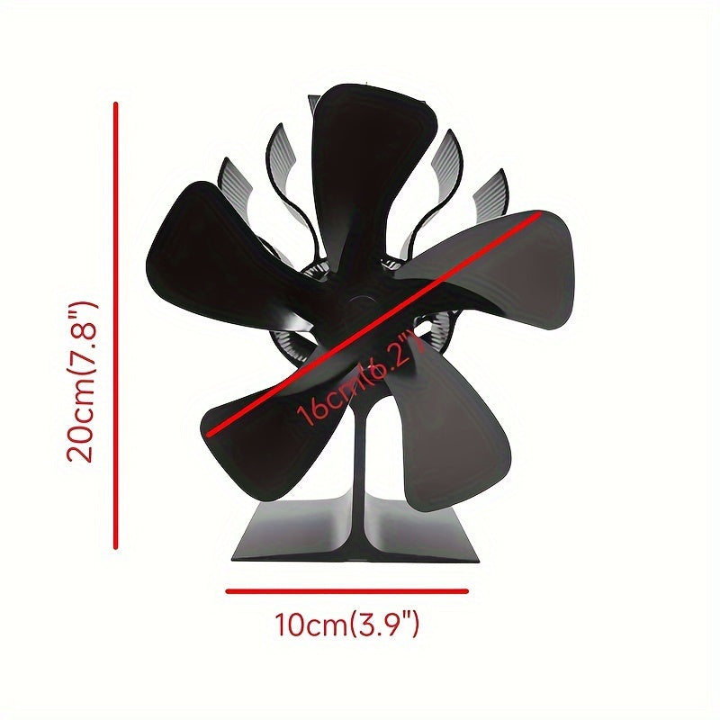Aluminum Stove Fan 5 Blades Heat Powered Fireplace Blower for Wood Log Burner