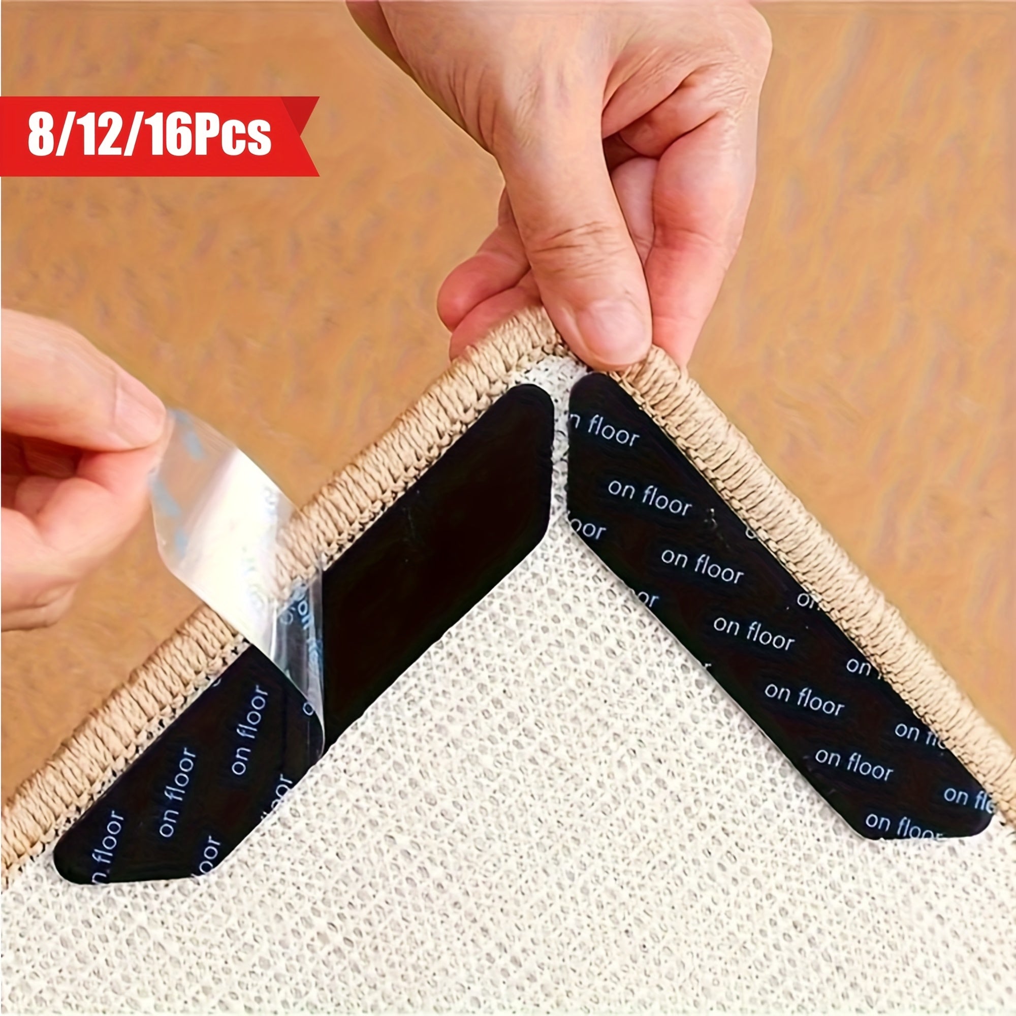 Rug Pad Gripper Set of 8 12 or 16 Non-Slip Washable for Hardwood Floors