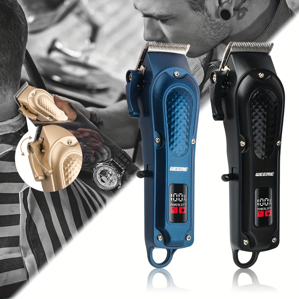 Kit de cortapelos para hombres con 4 peines ajustables, pantalla LCD, batería recargable de litio, negro, azul y dorado