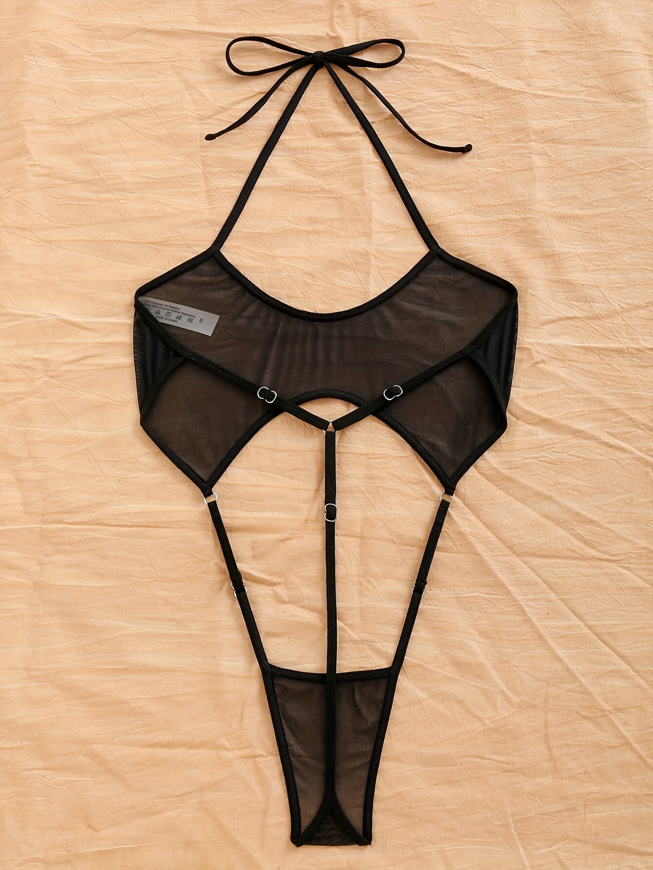 Women's Transparent Body Suit Lingerie with High Split and Neck Strap