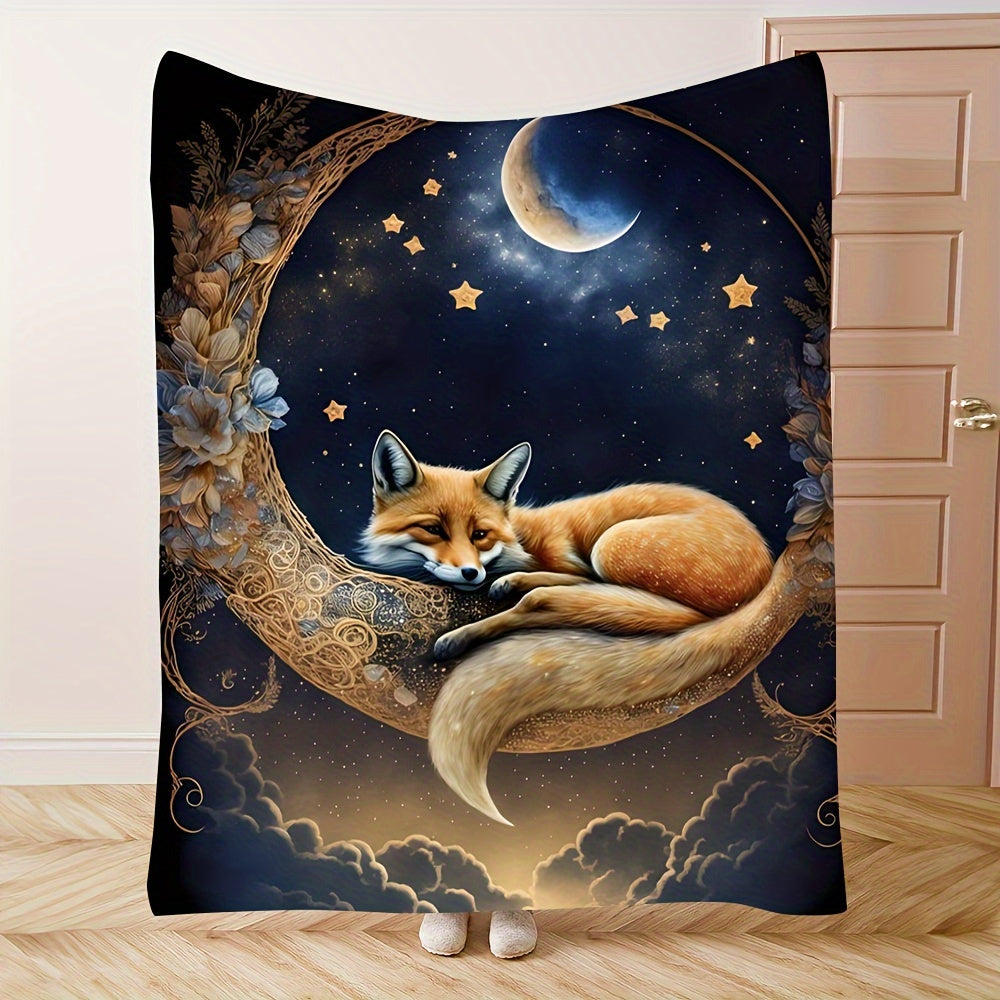 Animal Themed Flannel Throw Blanket Woven Polyester Stain Tear Resistant All Seasons