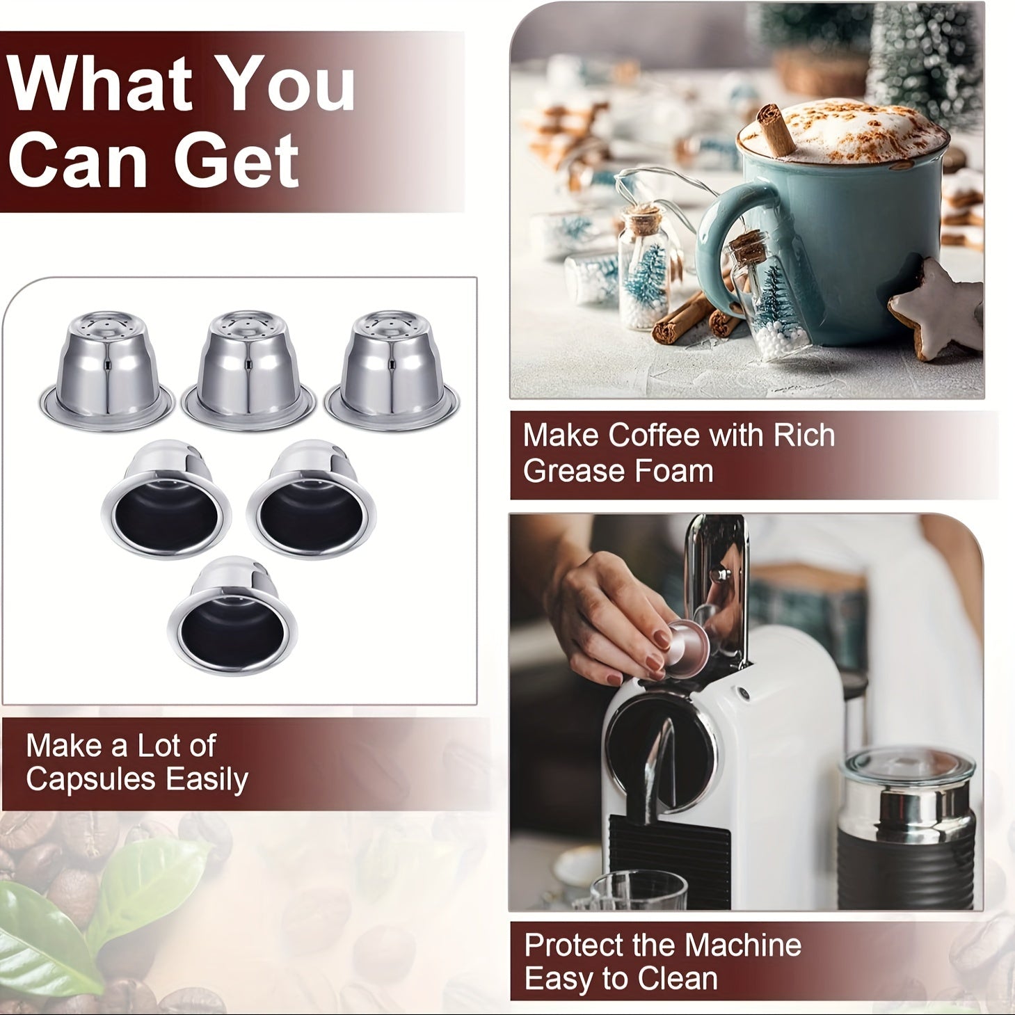 Refillable Stainless Steel Coffee Capsules Compatible with Nespresso Original Line