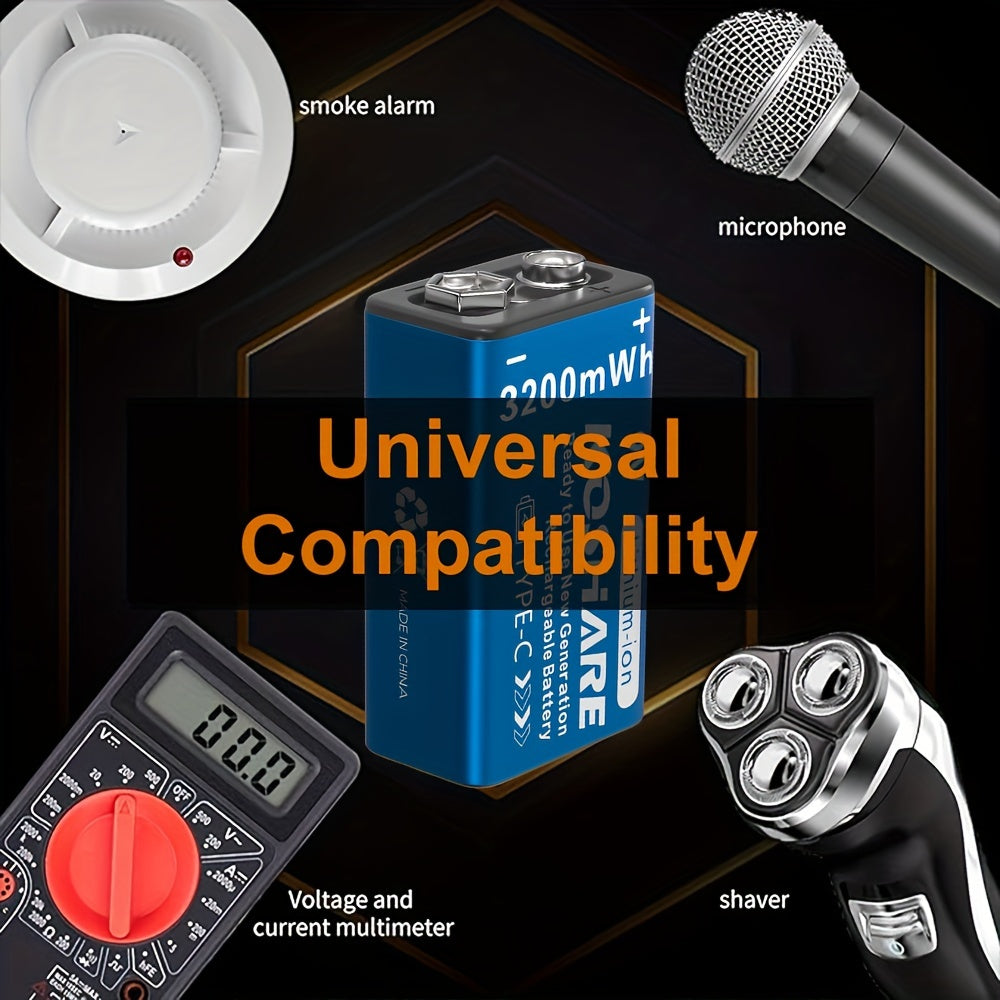 9V Rechargeable Lithium Battery with Type-C Charging for Devices and Events
