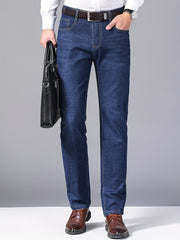 Мужские джинсы большого размера из премиум-денима с эластаном, комфортной посадкой, прочным хлопковым миксом и вышивкой