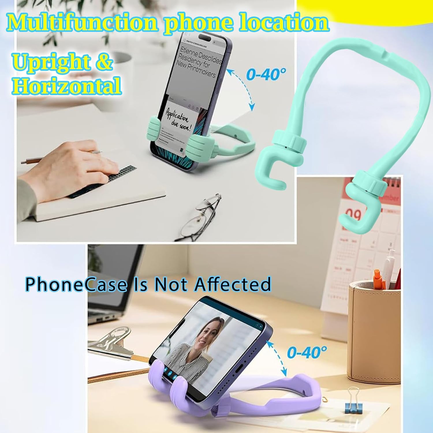 Adjustable Phone Holder with 360° Rotation, Portable Desktop Stand, Sturdy Plastic