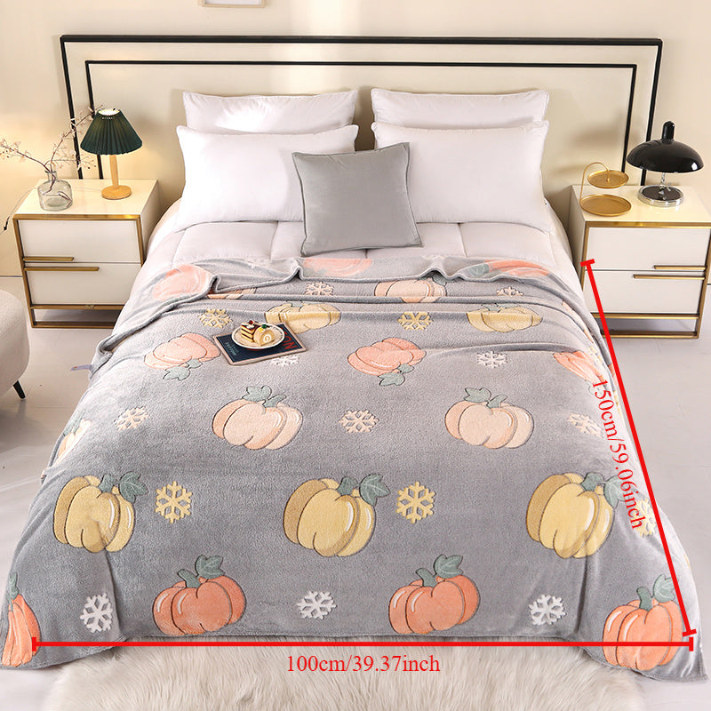 Floral Pumpkin Pattern Velvet Blanket for Sofa Bed Living Room All Seasons