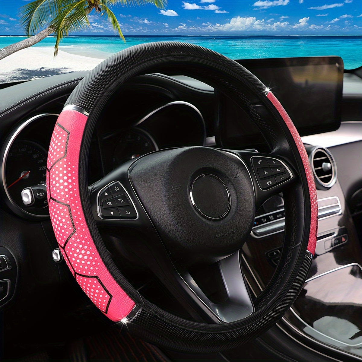 Universal Faux Leather Steering Wheel Cover Bling Metallik Qattiq Yoqimli Oson O'rnatiladi