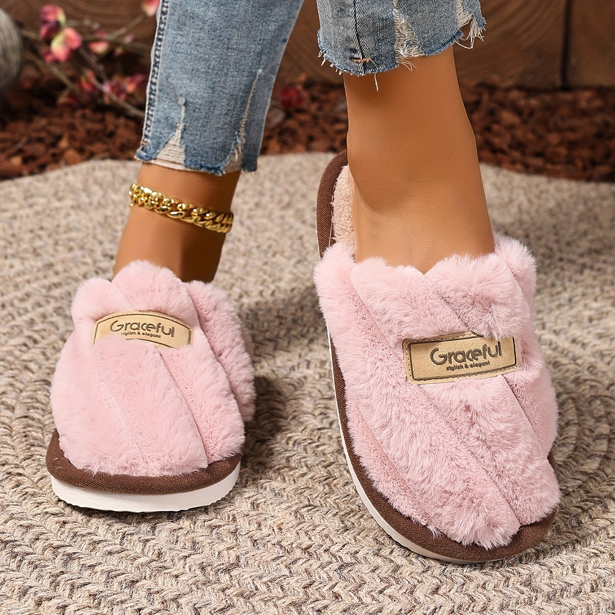 Women's Plush Indoor Outdoor Slippers Non-Slip EVA Sole All-Season