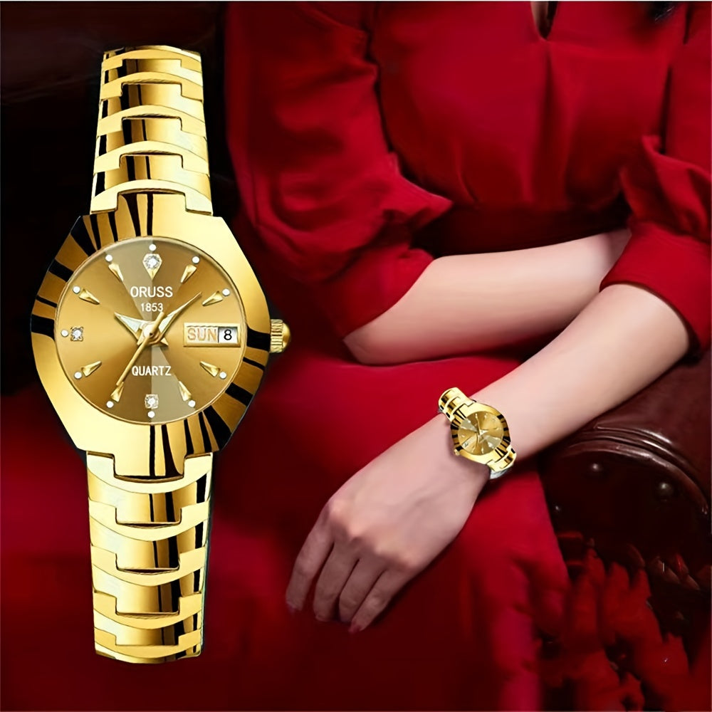 Women's Rhinestone Quartz Watch with Calendar Round Analog Display