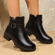 Women's Faux Leather Ankle Zipper Boots Slim Toe Low Block Heel All-Season