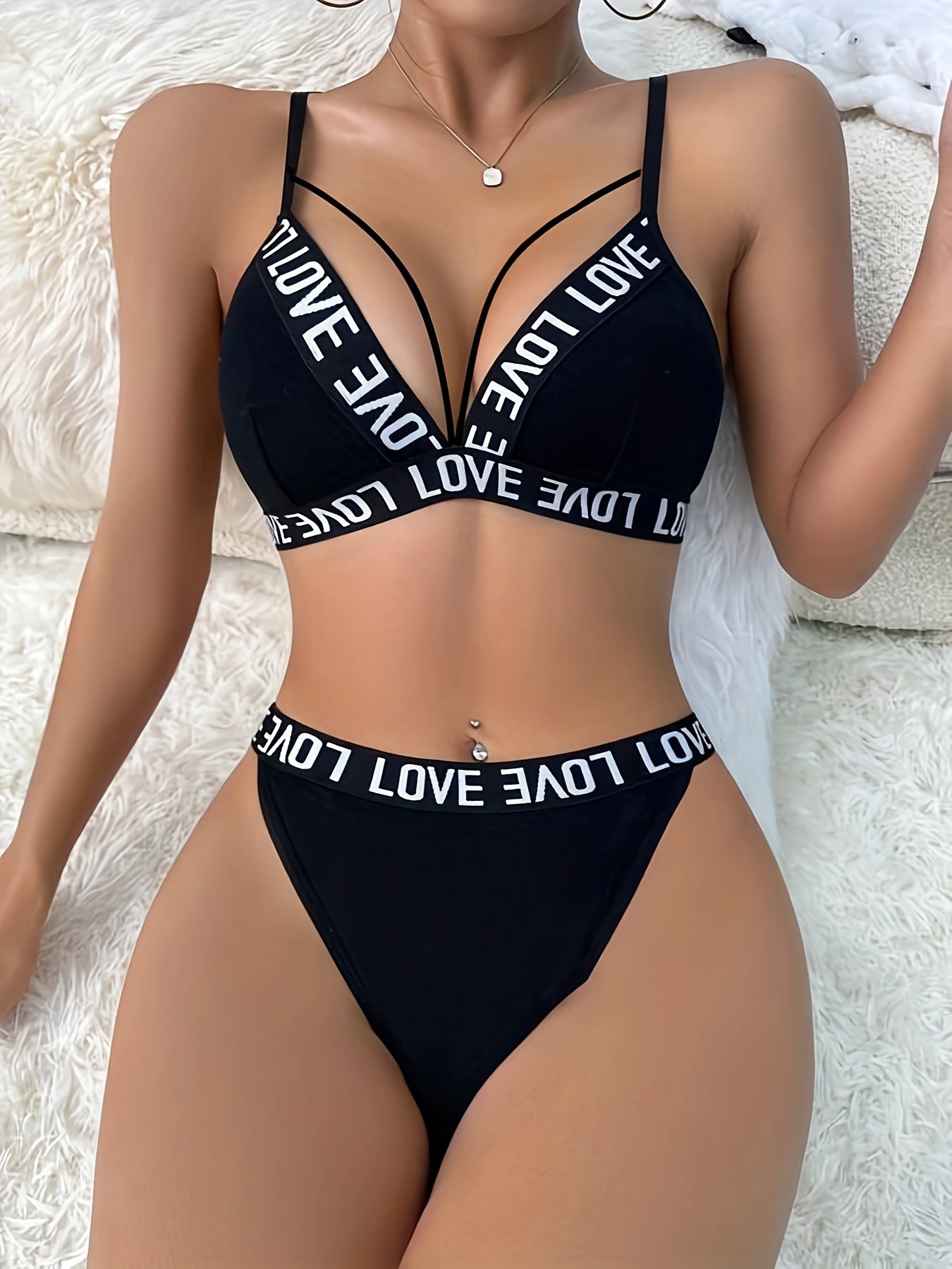 Women’s Lace Strappy Cut Out Bra and Panty Set Lingerie