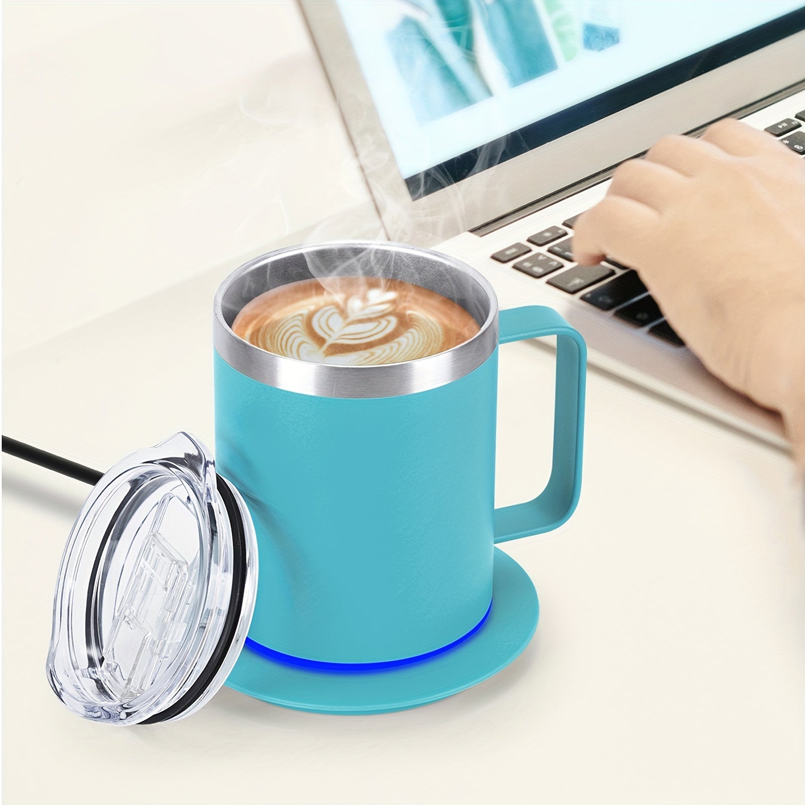 Electric Self-Heating Coffee Mug Set with 10H Auto Shut-Off USB Powered Stainless Steel