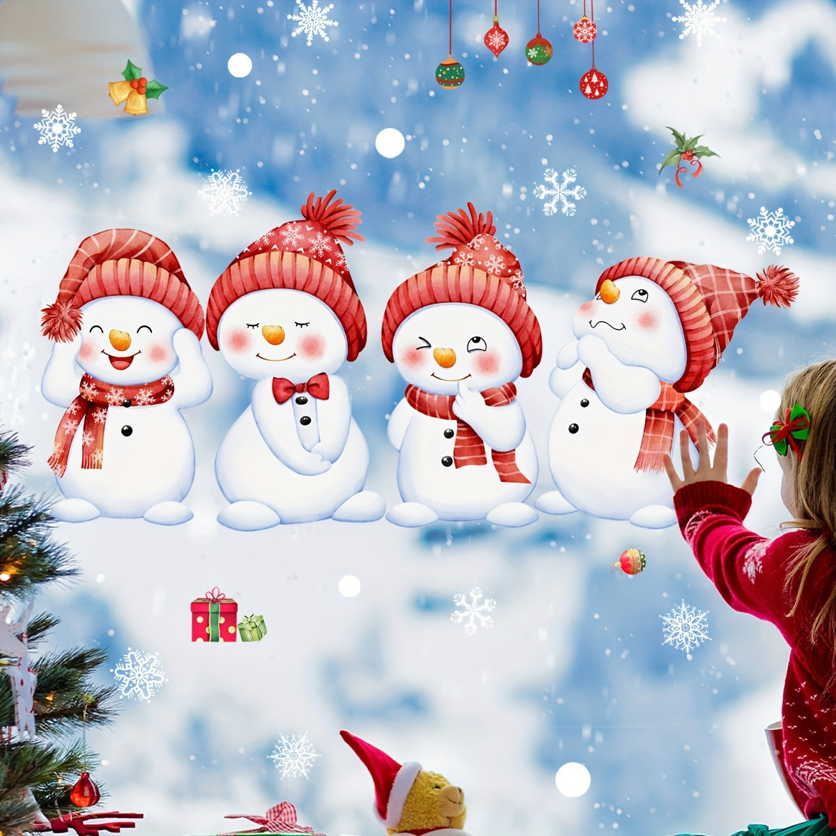 Snowman and Snowflake Window Clings Reusable Decor for Glass Surfaces