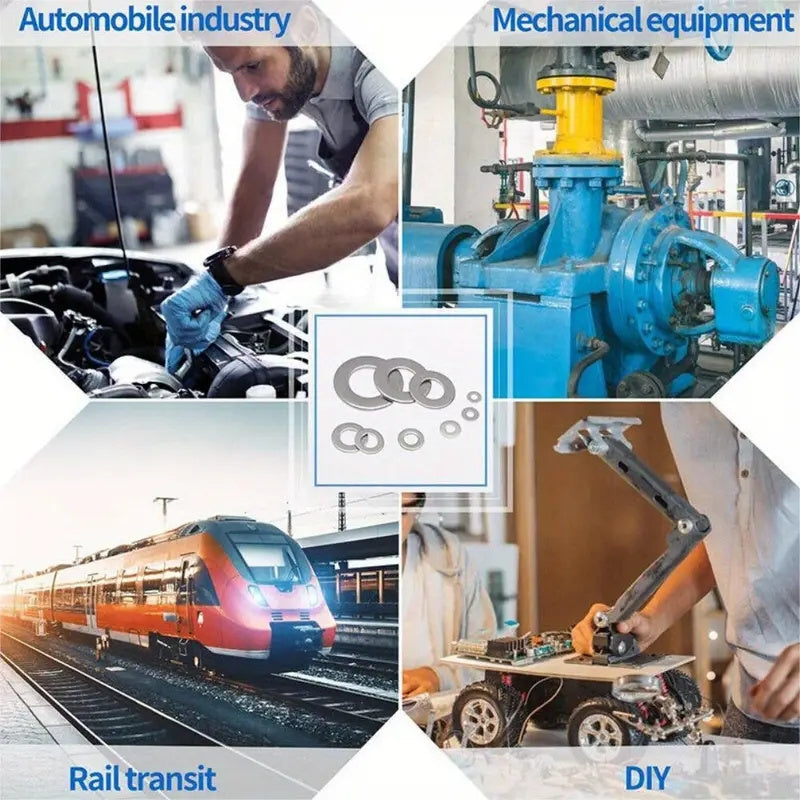 180-Piece Stainless Steel Flat Washer Set M2-M10 for Screws Bolts and Repairs