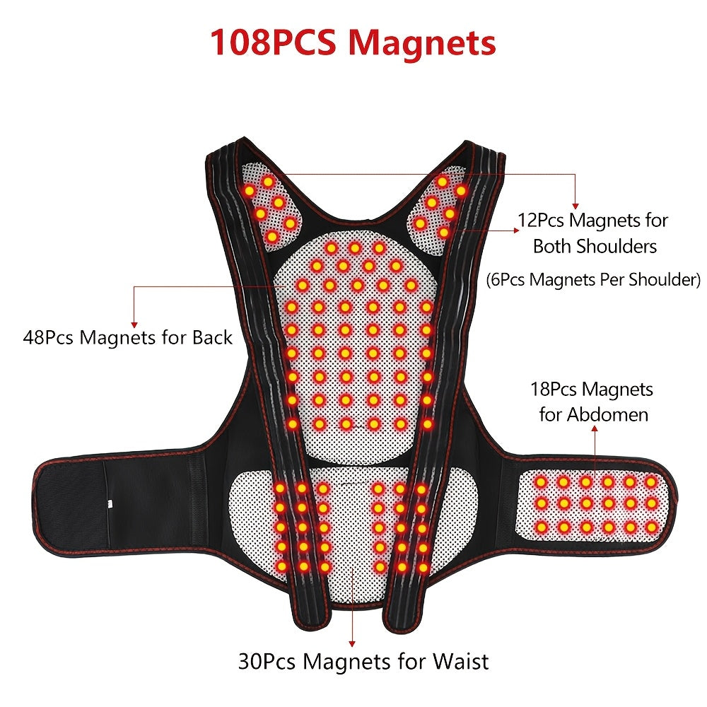 Unisex Waist Support Belt with Magnet Hot Compress Back Shawl Adjustable Orthopedic Brace