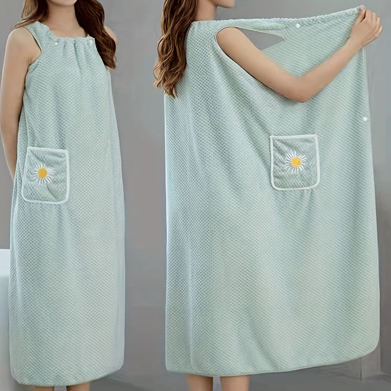 Women's Spa Towel with Flower Pattern Quick Dry Absorbent Thick Straps for Home or Spa