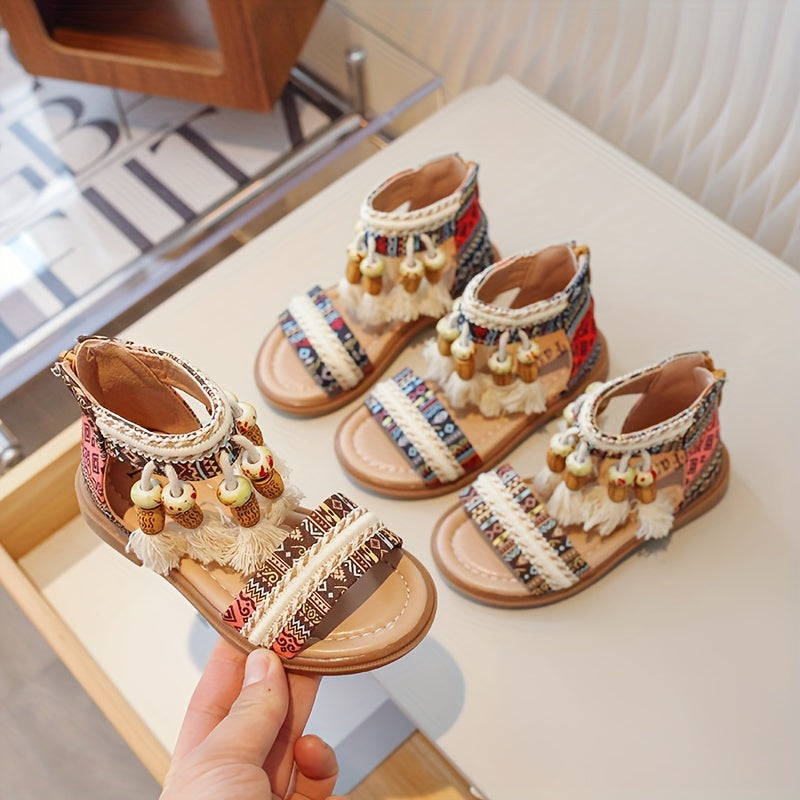 Girls Summer Boho Open-Toe Sandals Rubber Sole PU Upper Casual Beach Shoes