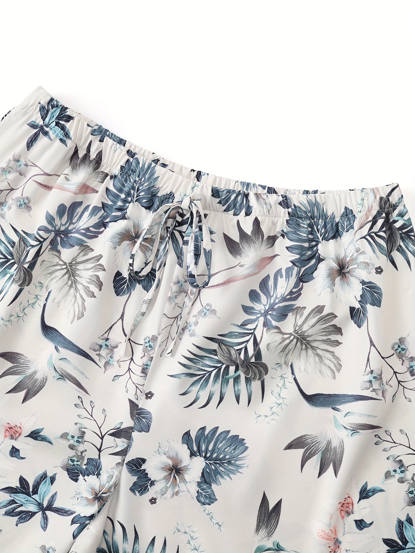 Women's Plus Size Tropical Print Loose Fit Beach Shorts Lightweight Polyester White Blue Green Leaf