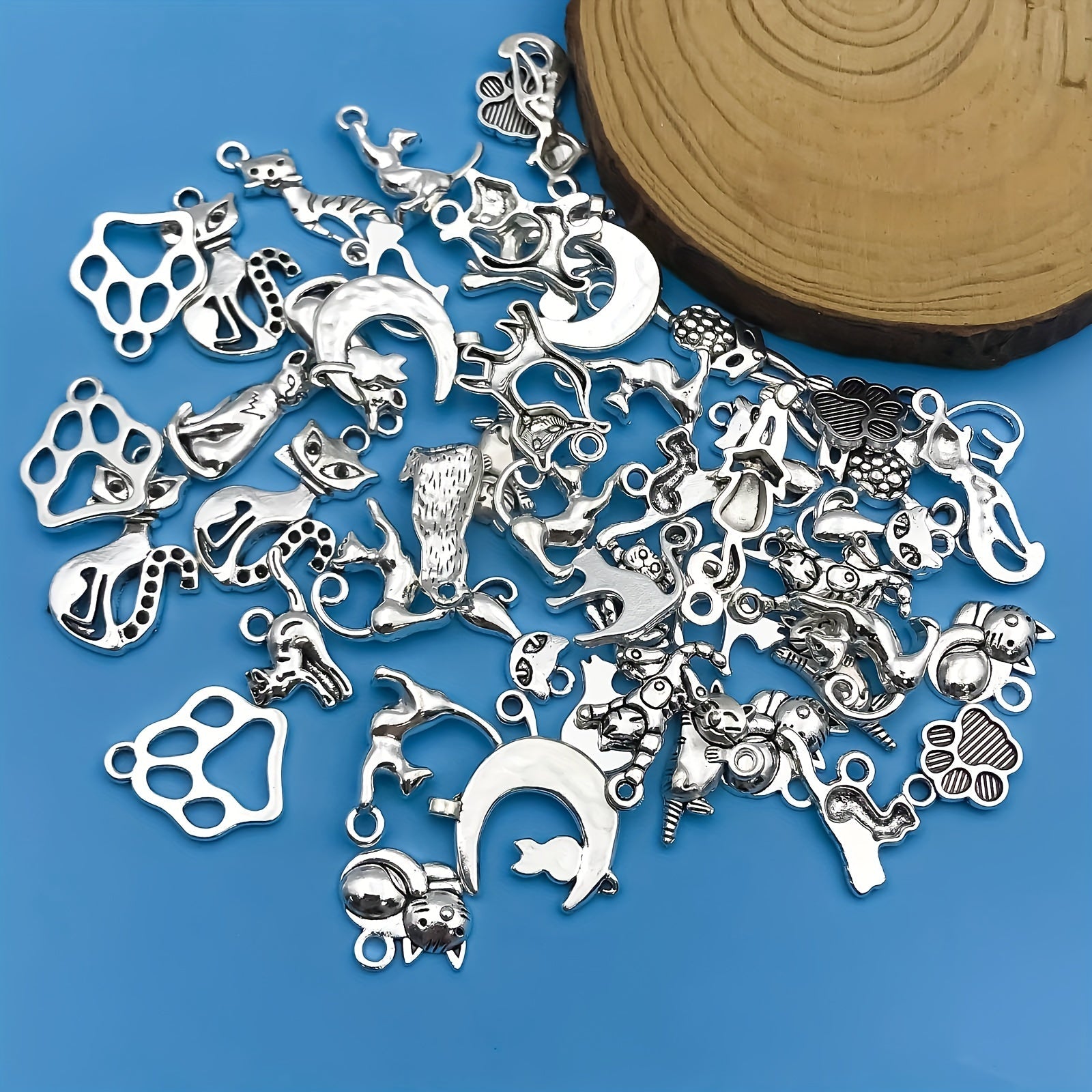 51 Pcs Zinc Alloy Antique Silver Animal Cat Charms for Jewelry Making DIY Necklace Bracelet Earrings