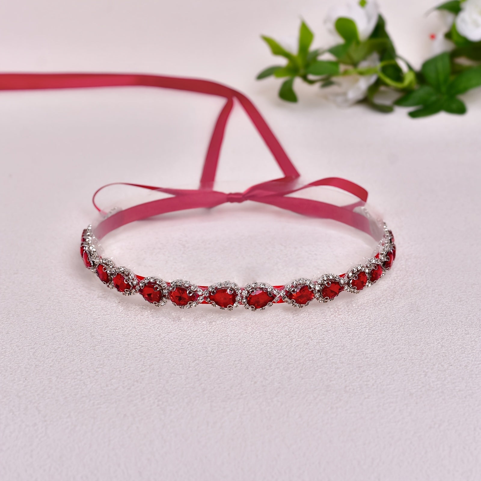 Red Rhinestone Wedding Sash Handcrafted Fashion Belt for Evening Gowns