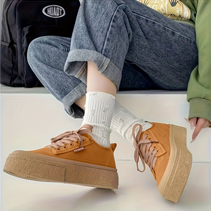 Women's Casual Sneakers Rubber Sole Color-Block Lace-Up Comfortable Shoes