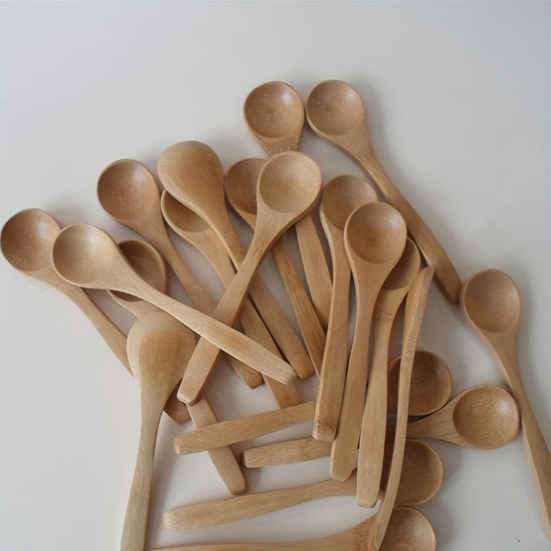 Set of 10 Wooden Long Handle Spoons for Coffee and Cooking