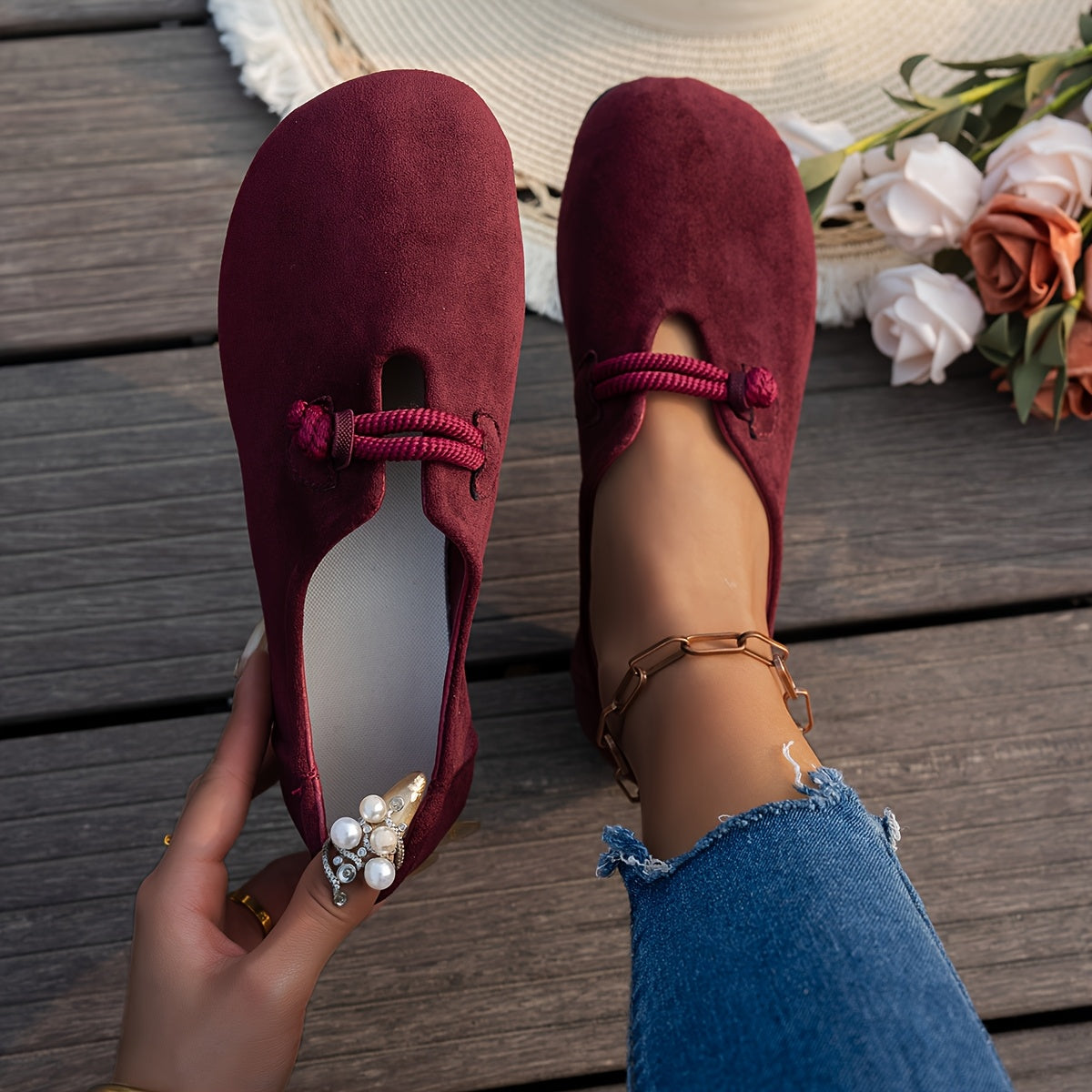 Women's Soft Sole Brown Flats, Slip-On Casual Shoes, Non-Slip Rubber