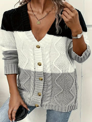 Plus o'lcham ayollar uchun rang-blok kardigan uzun qolli ochiq oldi sviter