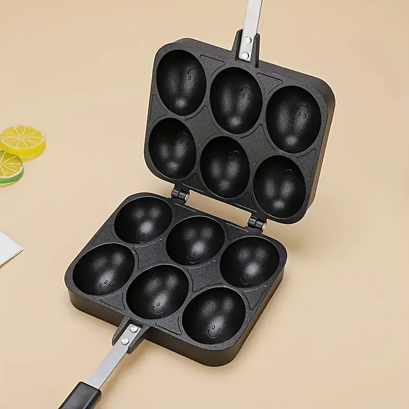 6-Cavity Nonstick Egg Waffle Maker Rust-resistant aluminum alloy pan long handle