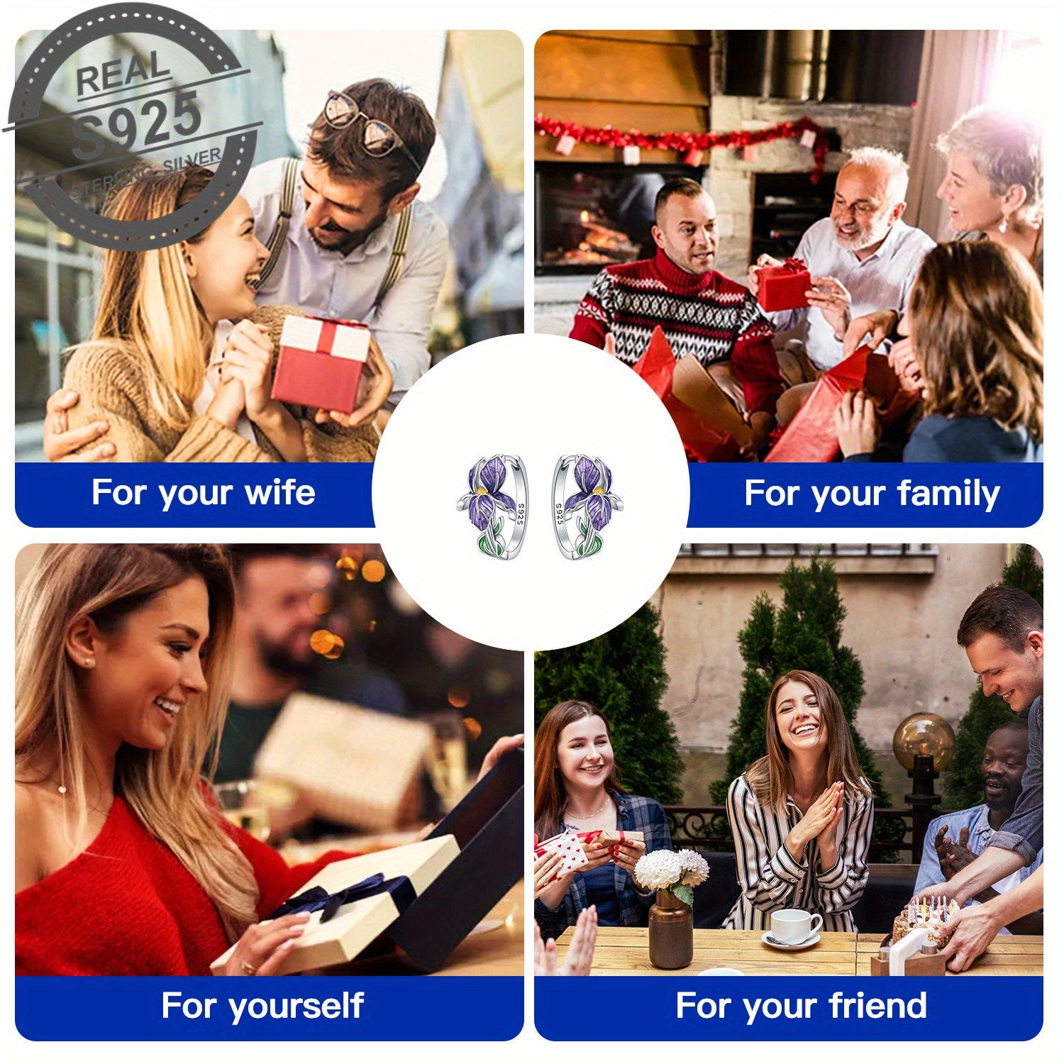 Серебряный ухо-кафф с ирисовым цветком, украшенный синтетственным камнем, идеально подходит для префпи-стиля в сельской местности. Идеально для спортивной и фестивальной одежды, этот элегантный аксессуар станет отличным рождественским подарком для женщин.