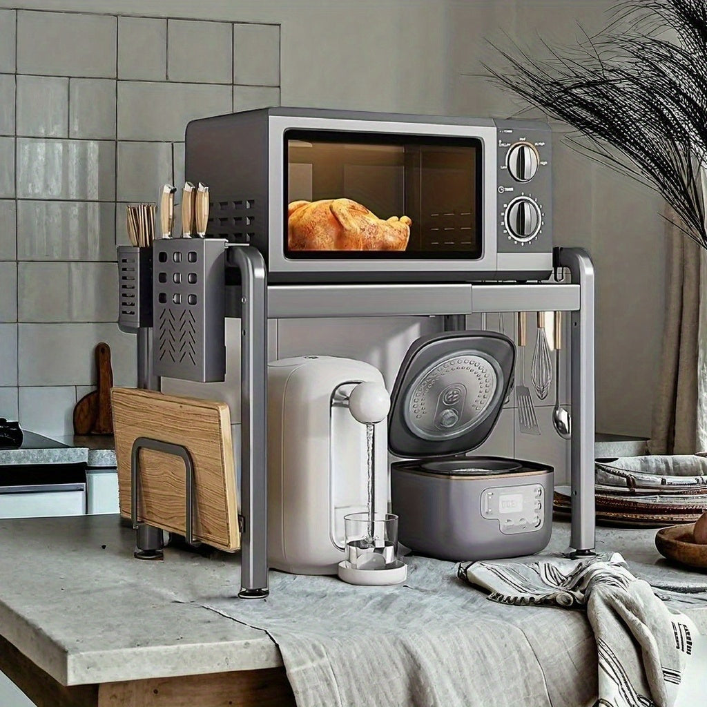 Kuchka uchun sozlanadigan mikroto'lqinli pech uchun turar joy va asboblar uchun tutqich bilan ta'minlangan stol usti stand